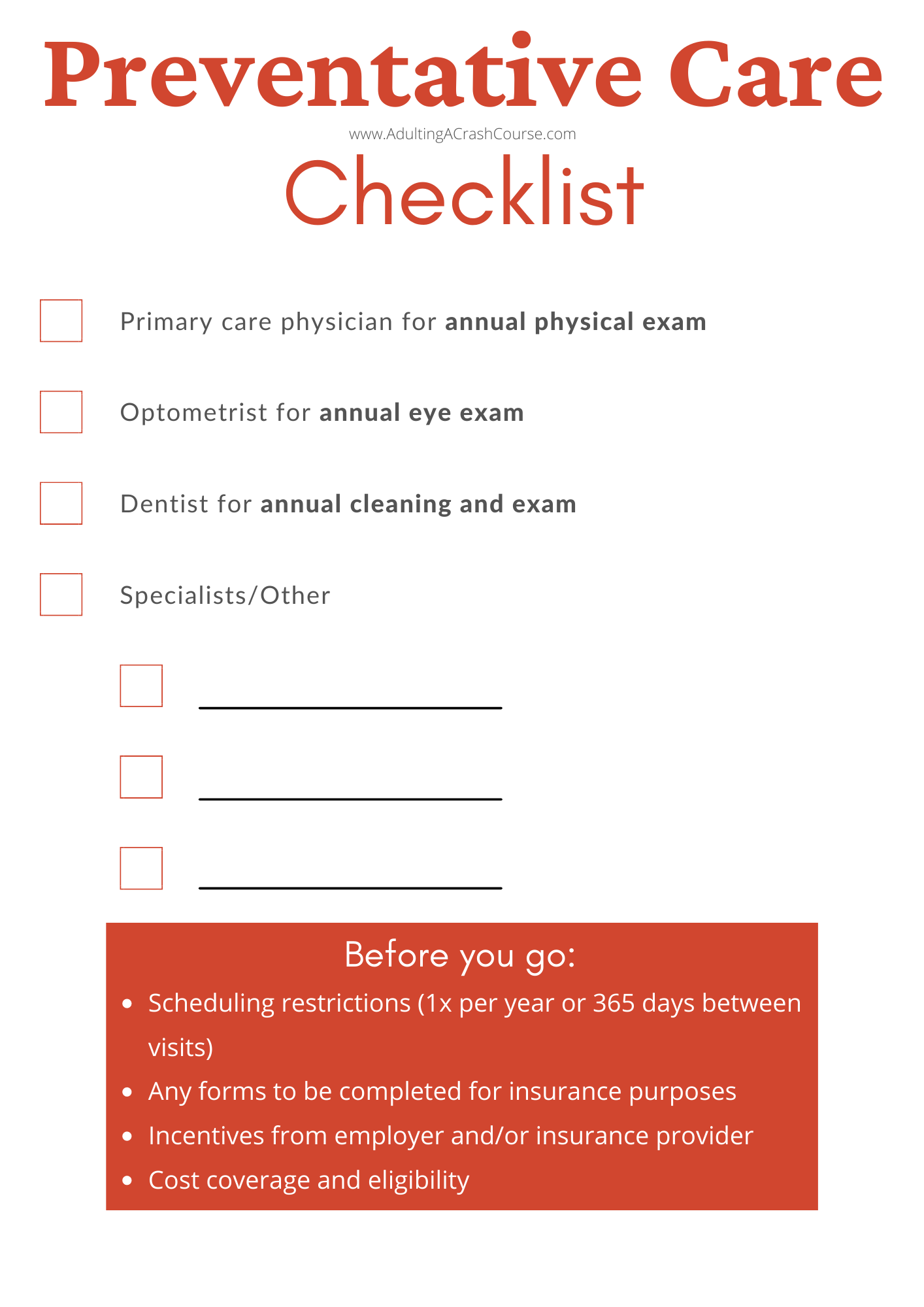 Preventative Care Checklist Adulting A Crash Course